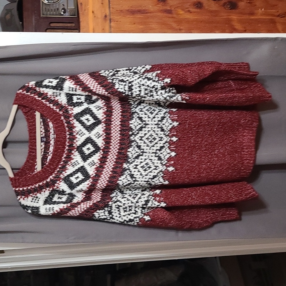 Roaman's Womens Pullover Sweater Burgandy Navy White Soft Cozy Sz 4X/34/36 EUC